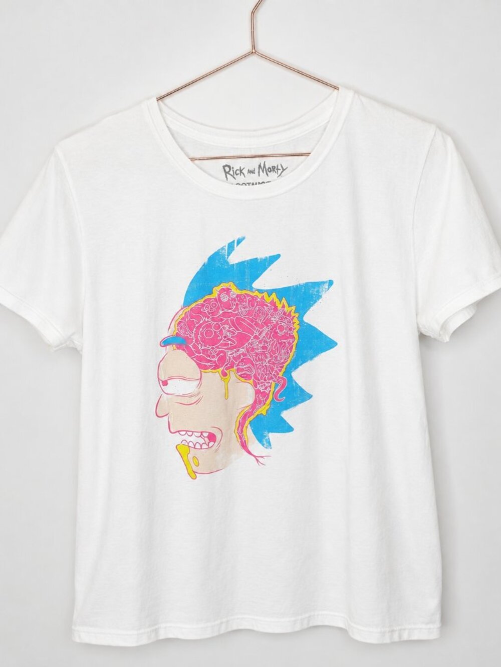Rick and Morty White Graphic Tee with Neon Brain Art